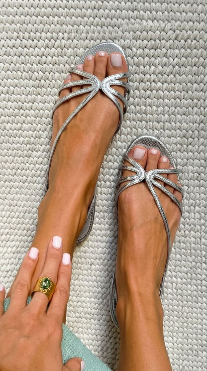 Serafina| Metallic Shiny Sandals with Straps