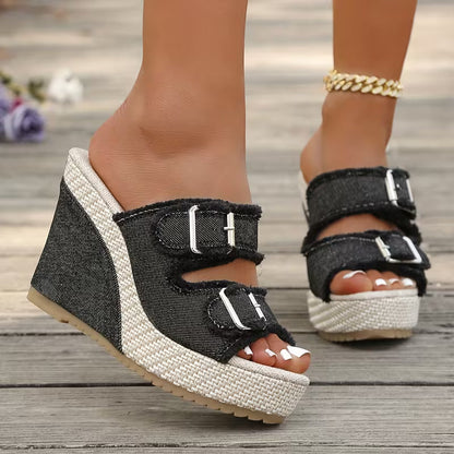 Ada | Denim Wedge Sandals