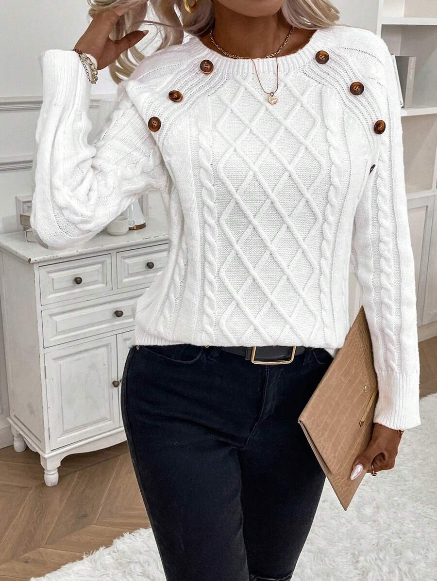 Victoria | Button-Detail Cable Knit Jumper