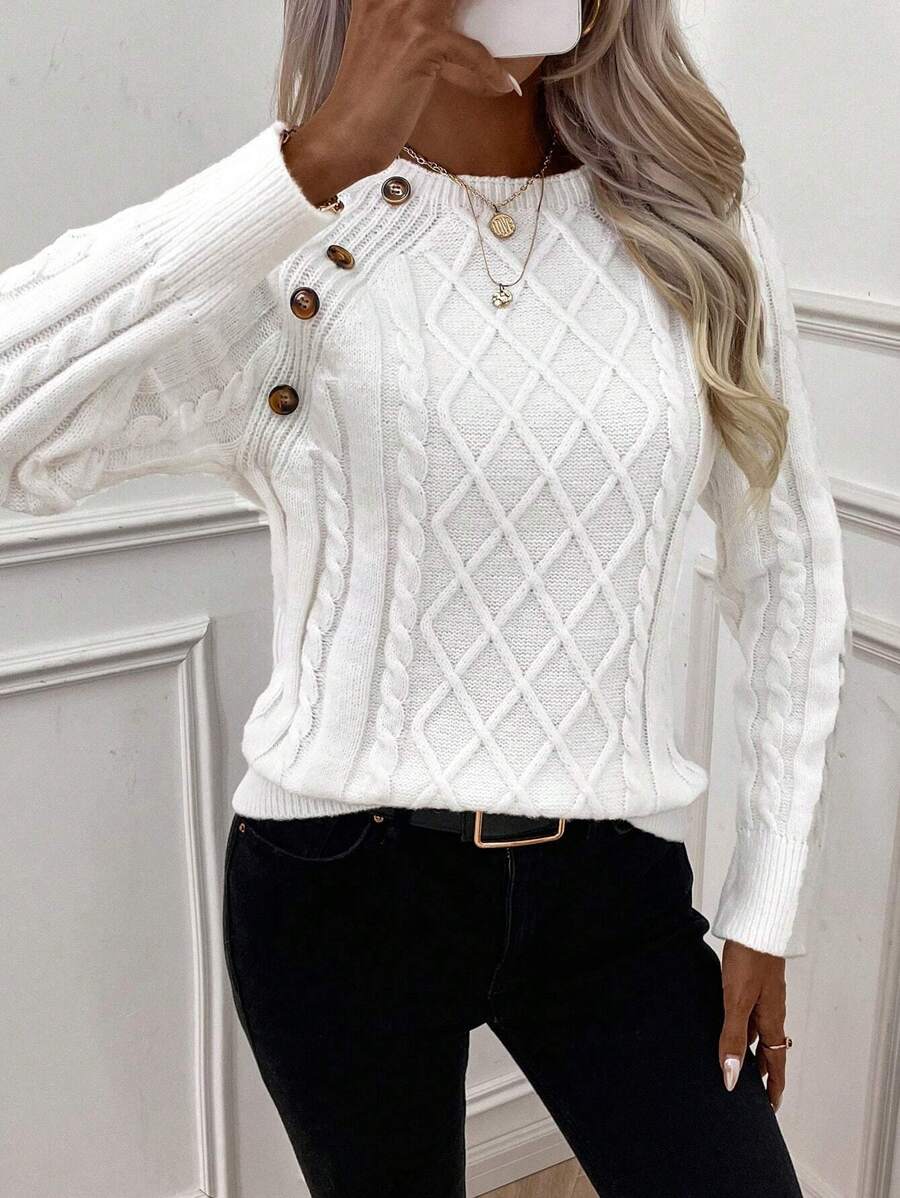 Victoria | Button-Detail Cable Knit Jumper