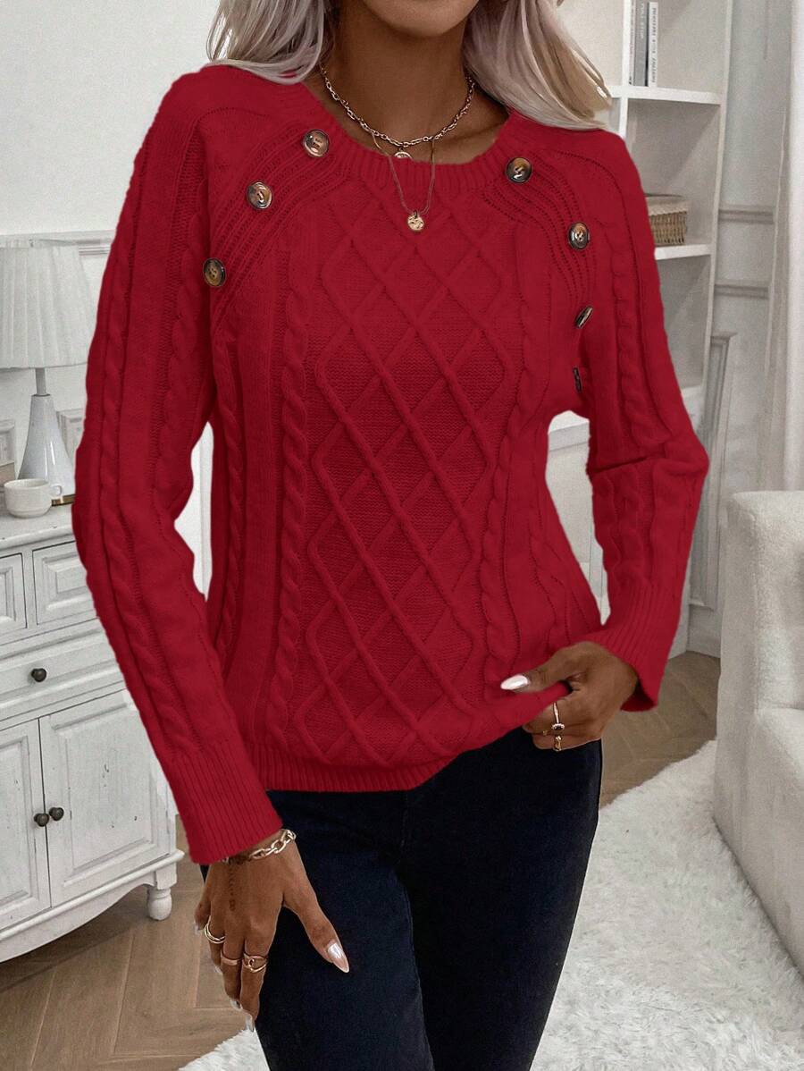 Victoria | Button-Detail Cable Knit Jumper
