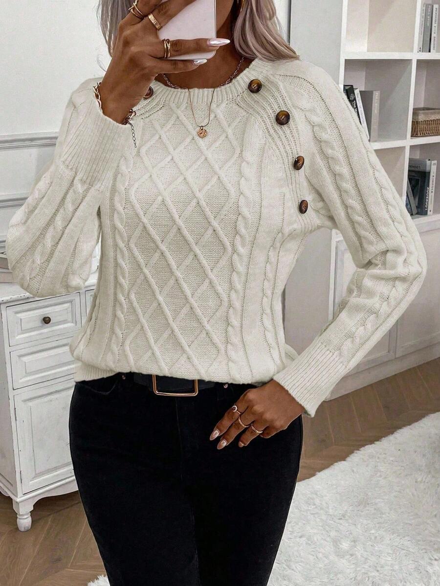 Victoria | Button-Detail Cable Knit Jumper