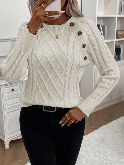 Victoria | Button-Detail Cable Knit Jumper