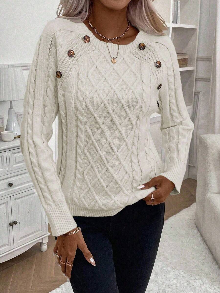 Victoria | Button-Detail Cable Knit Jumper