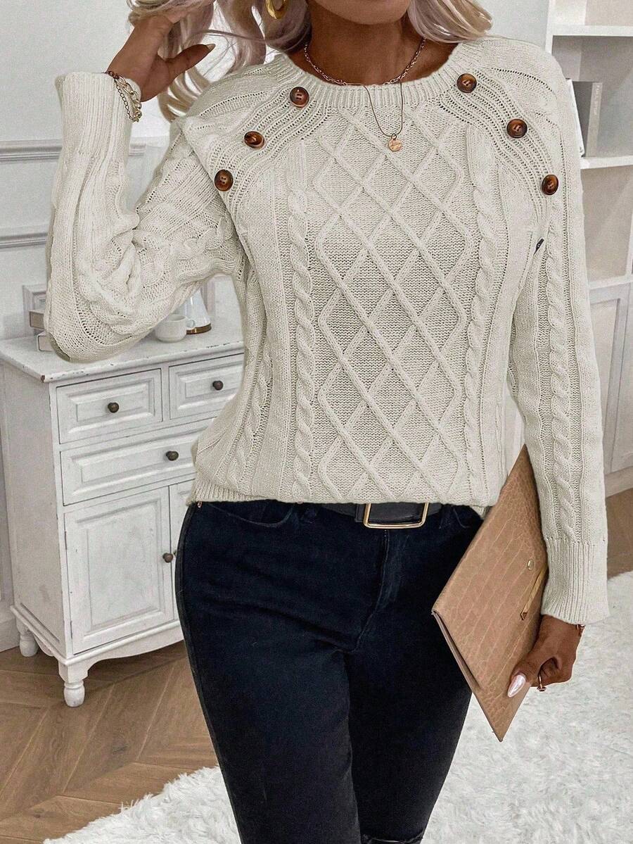 Victoria | Button-Detail Cable Knit Jumper