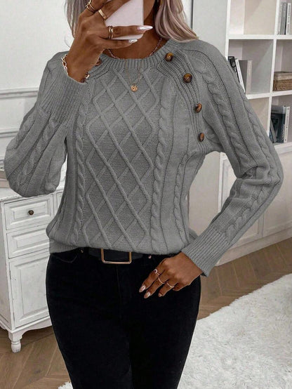 Victoria | Button-Detail Cable Knit Jumper