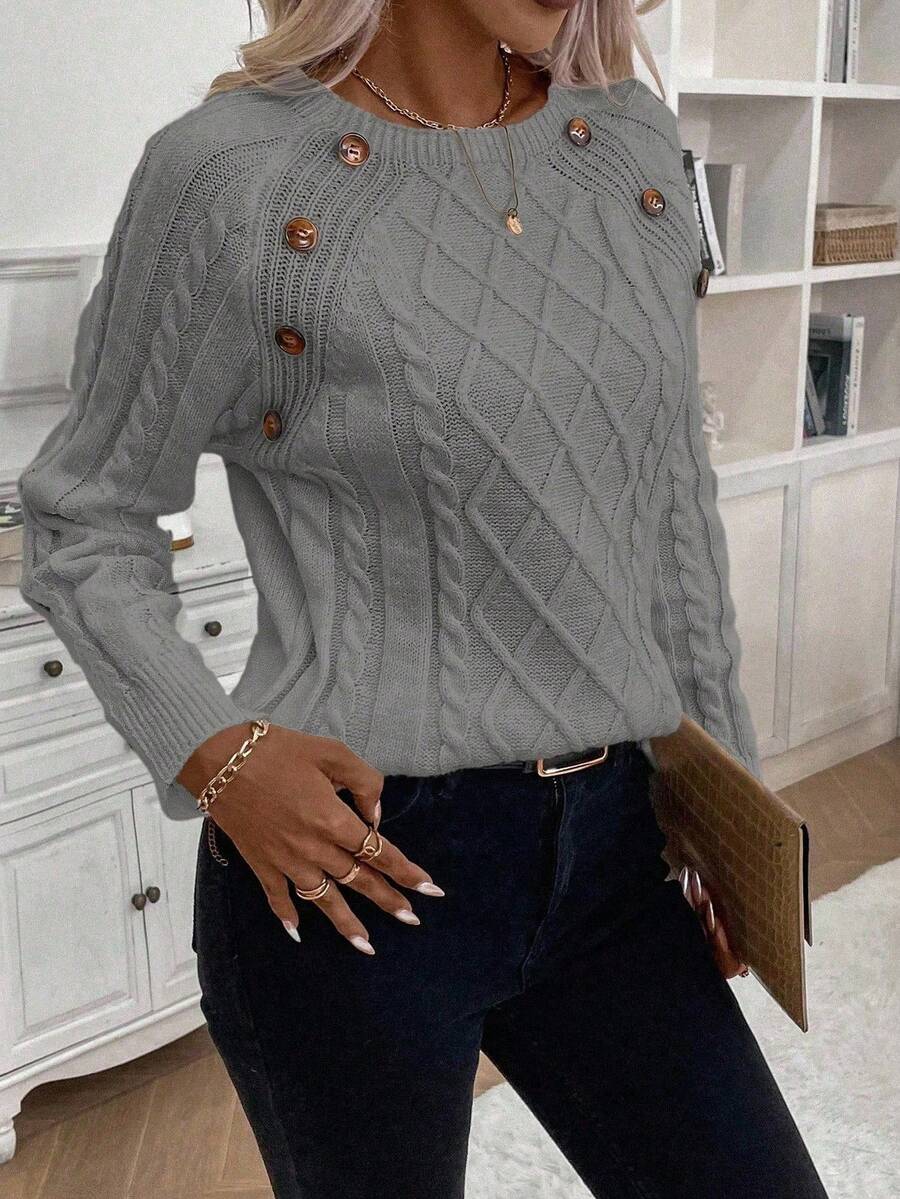 Victoria | Button-Detail Cable Knit Jumper