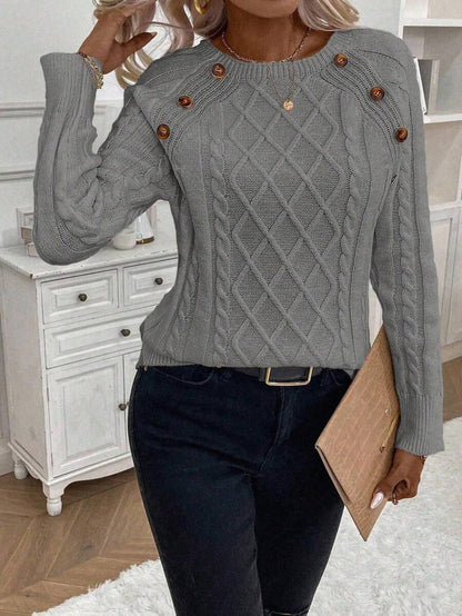Victoria | Button-Detail Cable Knit Jumper