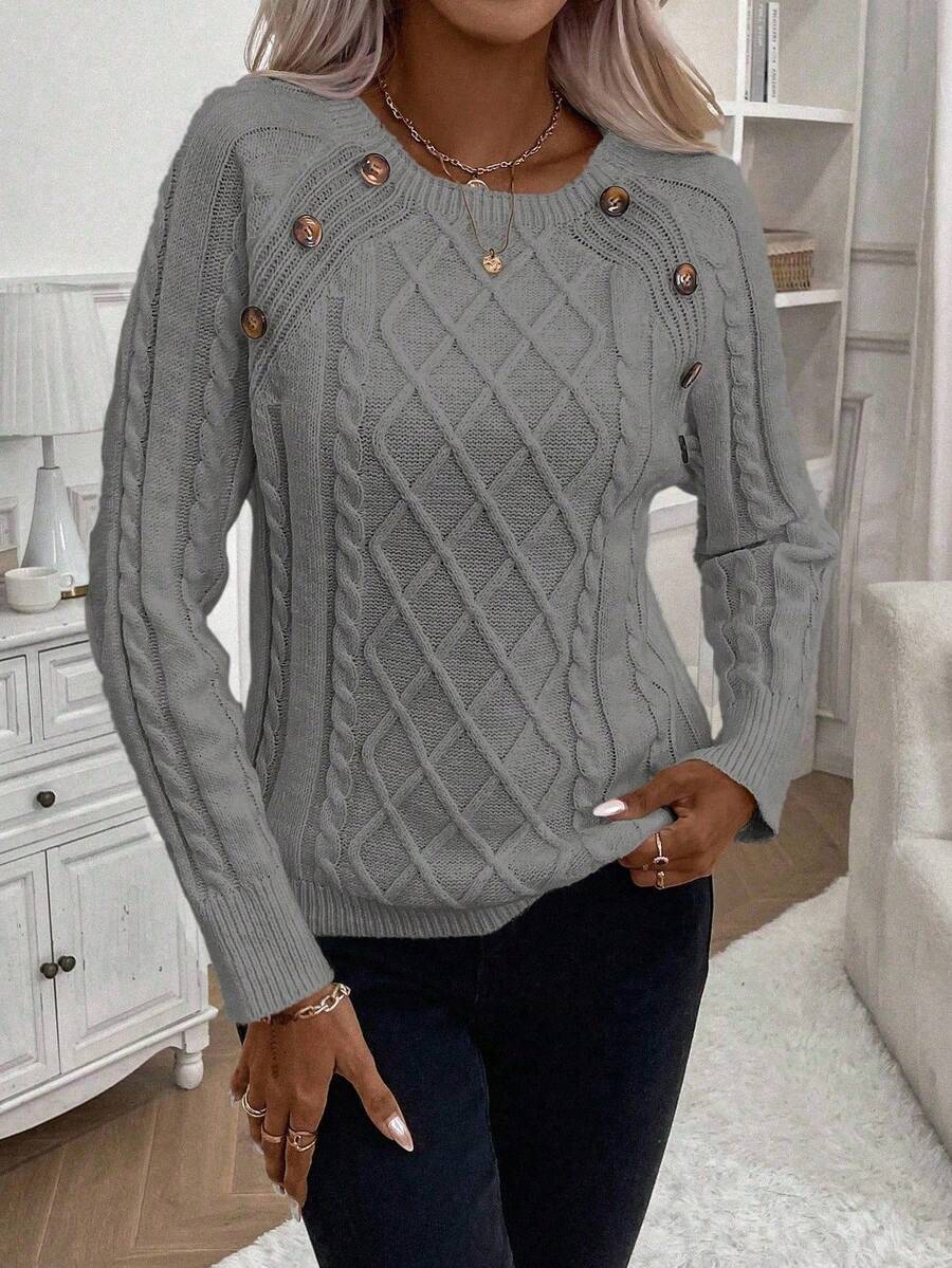 Victoria | Button-Detail Cable Knit Jumper