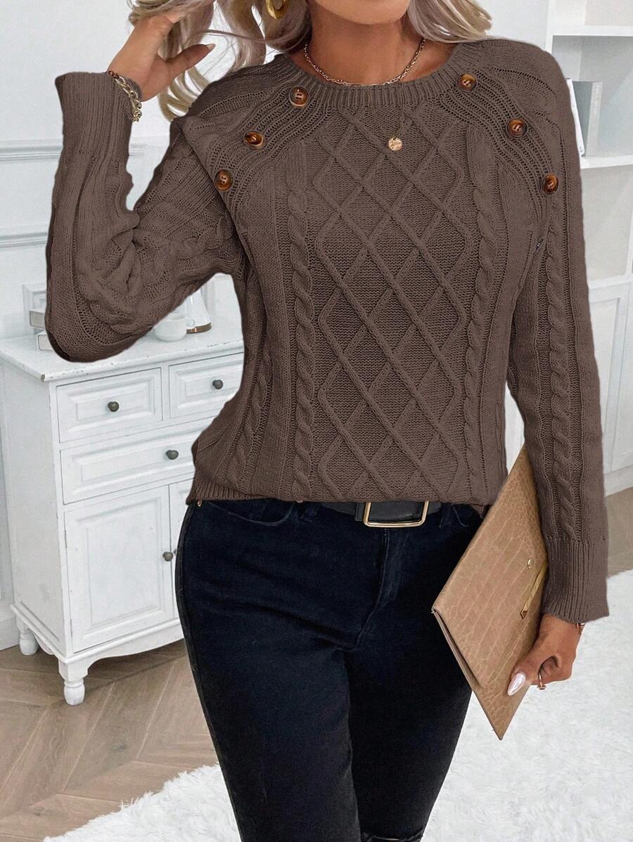 Victoria | Button-Detail Cable Knit Jumper