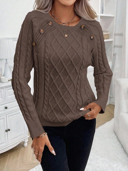 Victoria | Button-Detail Cable Knit Jumper