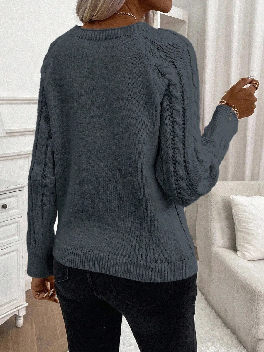 Victoria | Button-Detail Cable Knit Jumper