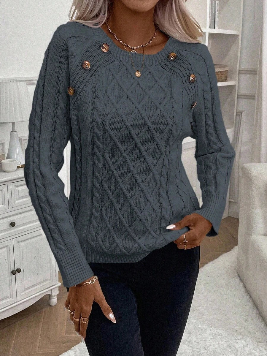 Victoria | Button-Detail Cable Knit Jumper