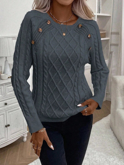 Victoria | Button-Detail Cable Knit Jumper