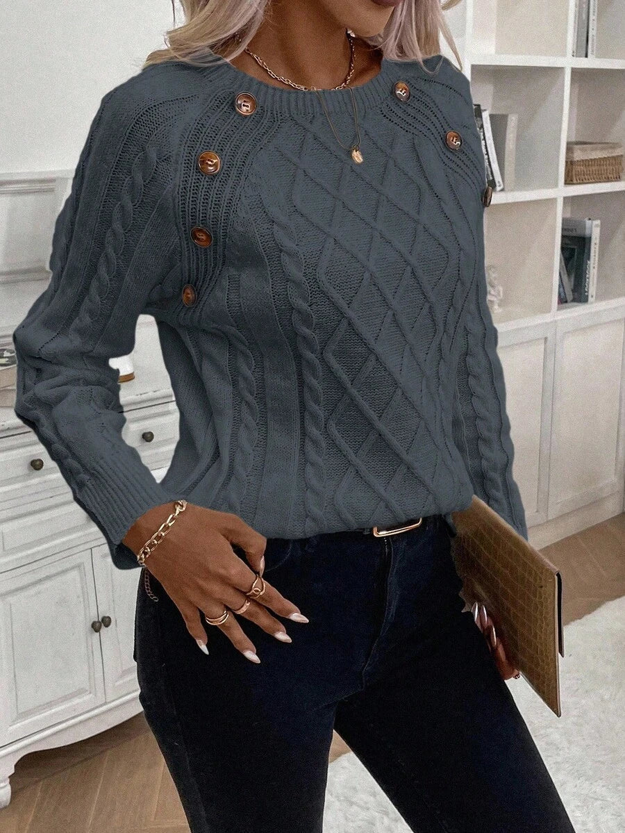 Victoria | Button-Detail Cable Knit Jumper