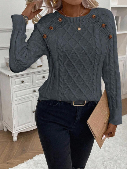 Victoria | Button-Detail Cable Knit Jumper