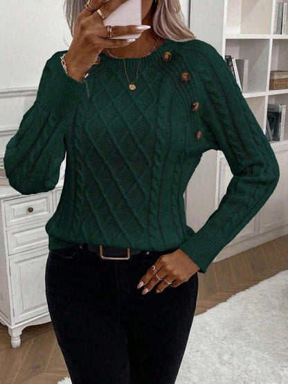 Victoria | Button-Detail Cable Knit Jumper