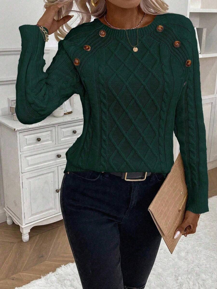Victoria | Button-Detail Cable Knit Jumper