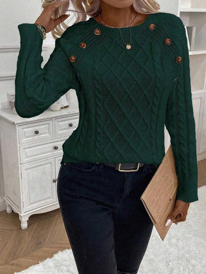 Victoria | Button-Detail Cable Knit Jumper