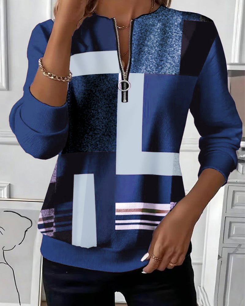 Maria® | Casual Sweatshirt with Half Zipper and Print