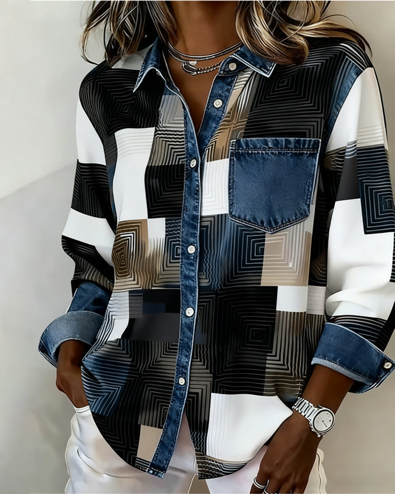 Luna® | Color Block Shirt Fashionable Collar