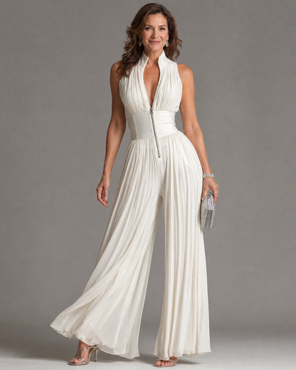 Savannah | Pleated Halter Wide-Leg Jumpsuit