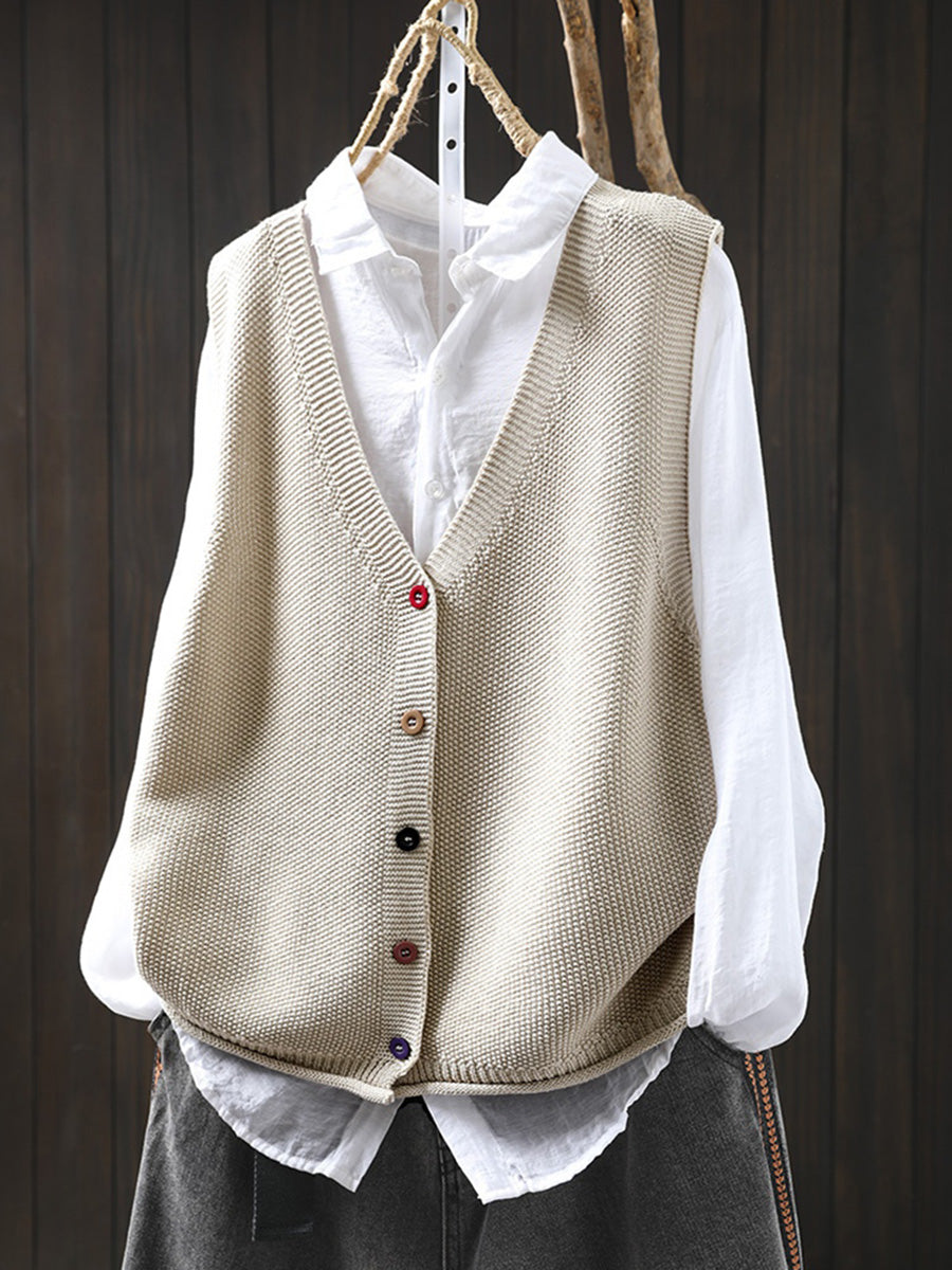 Victoria | Autumn Artistic Pure Colour V-Neck Knitted Cardigan