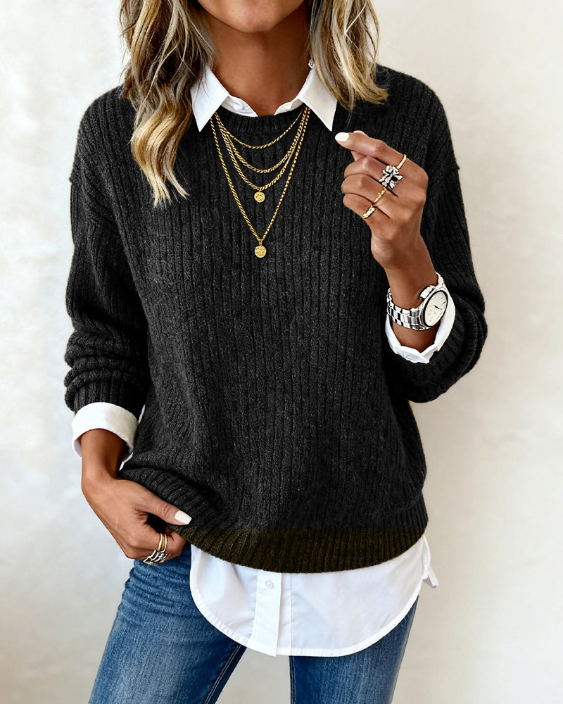 Chloe® | Sweater With Shirt Collar And Patchwork Design
