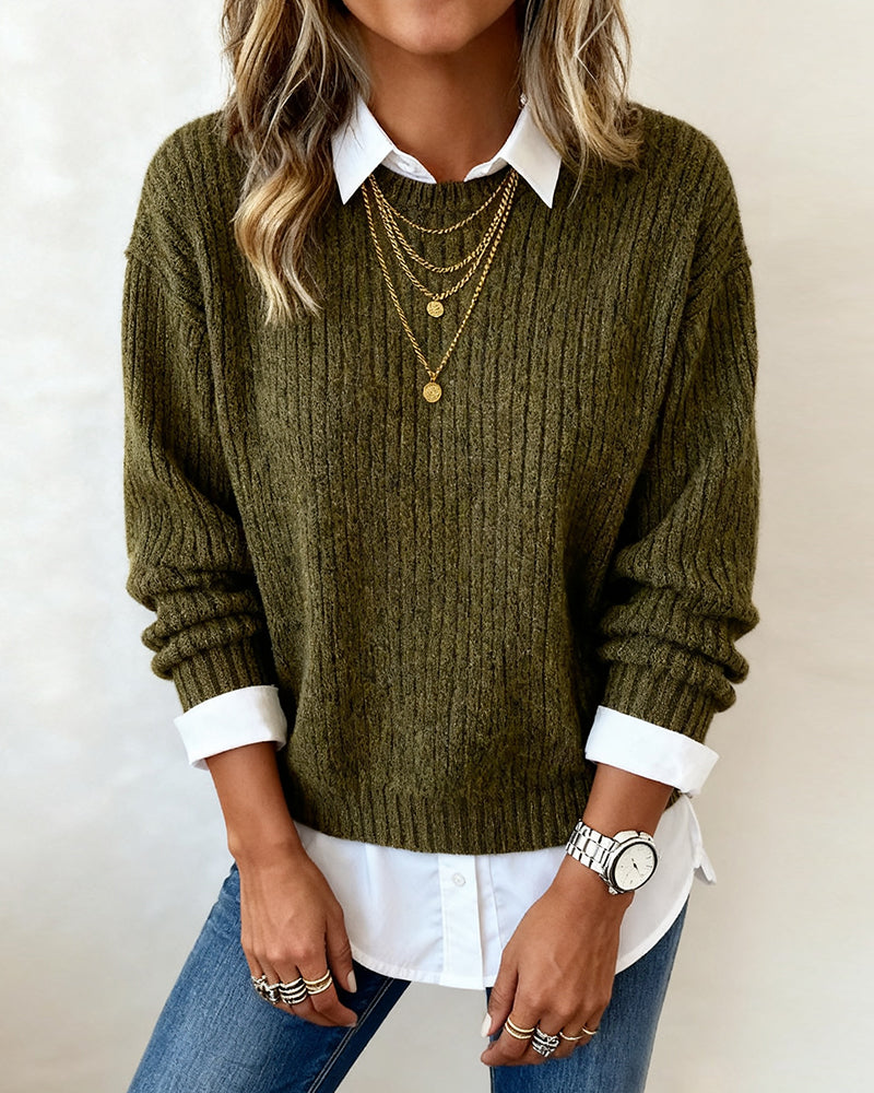 Chloe® | Sweater With Shirt Collar And Patchwork Design