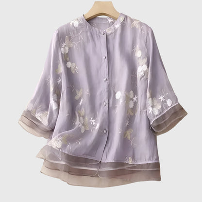 Victoria | Elegant Top with Embroidered Flowers