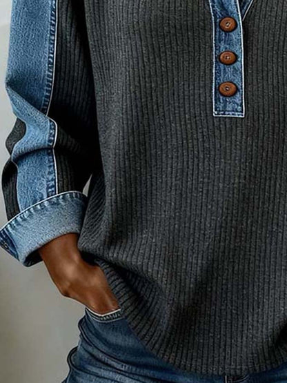 Women'S Casual Contrast Color Stitching Pullover Sweatshirt