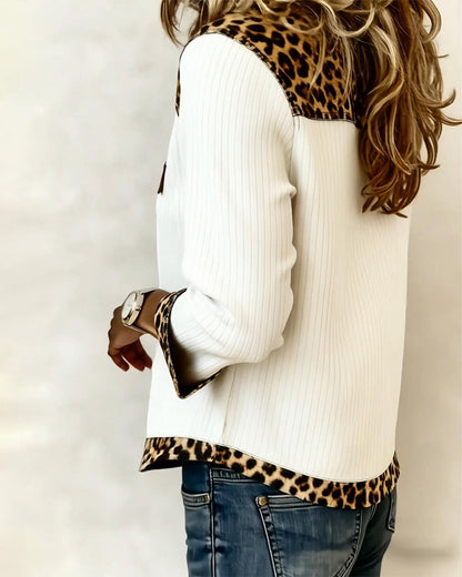 Mila® | Top Leopard V-Neck Patchwork Long Sleeve