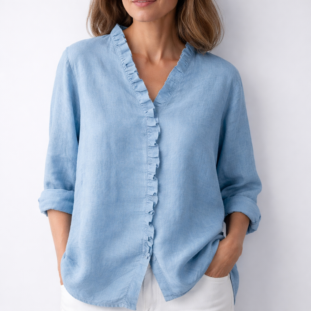 Sanelle | Elegant Ruched Cotton and Linen Blouse