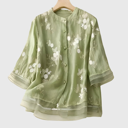 Victoria | Elegant Top with Embroidered Flowers
