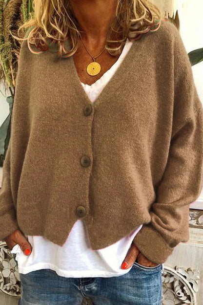 Maria | V-Neck Knitted Cardigan with Patchwork Design