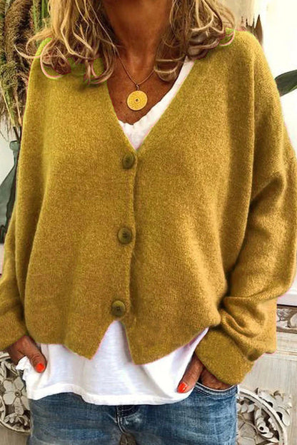 Maria | V-Neck Knitted Cardigan with Patchwork Design