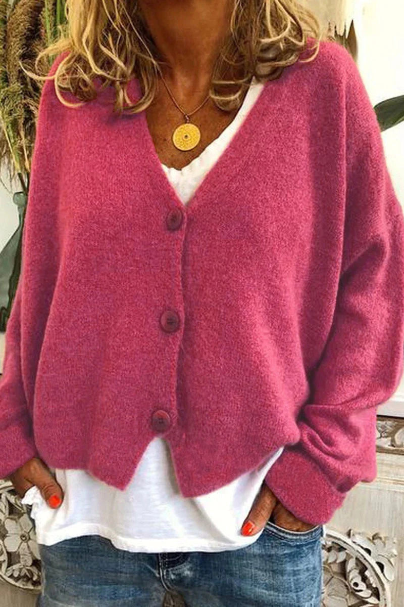 Maria | V-Neck Knitted Cardigan with Patchwork Design