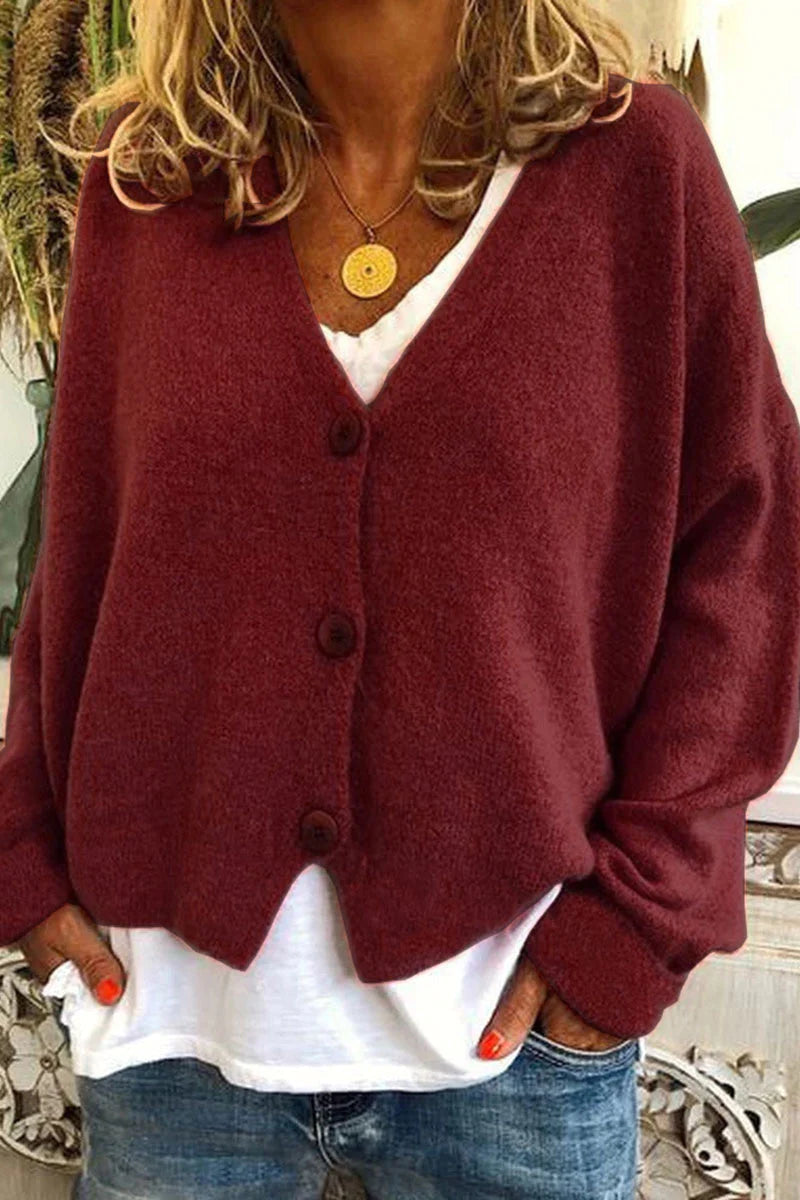 Maria | V-Neck Knitted Cardigan with Patchwork Design