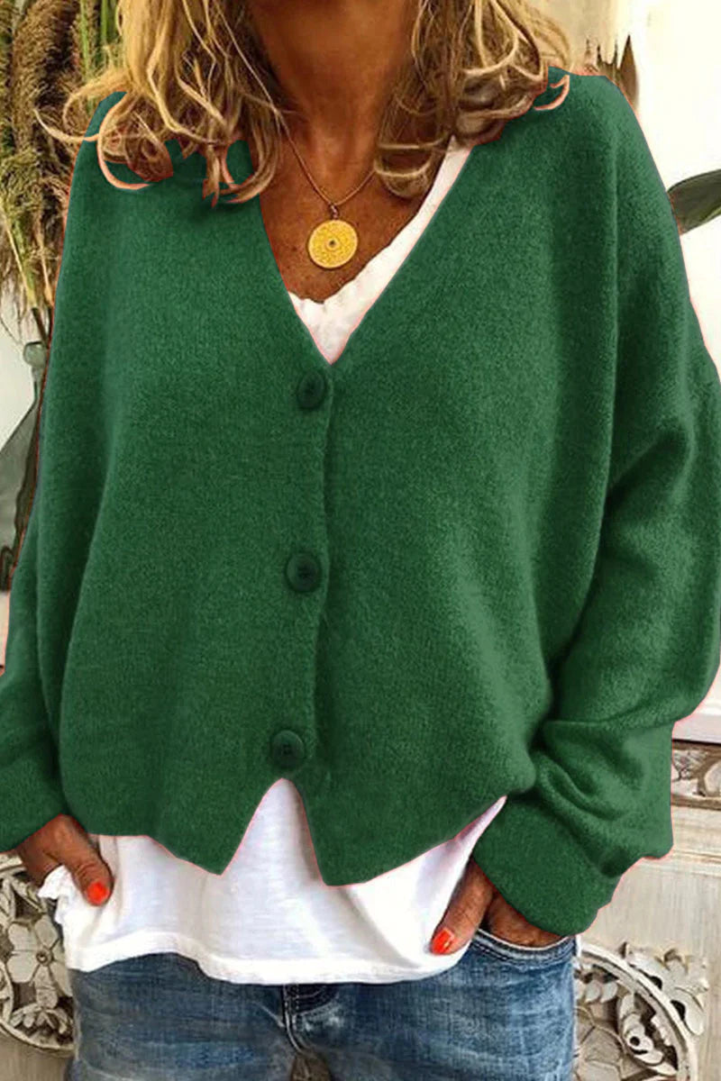 Maria | V-Neck Knitted Cardigan with Patchwork Design