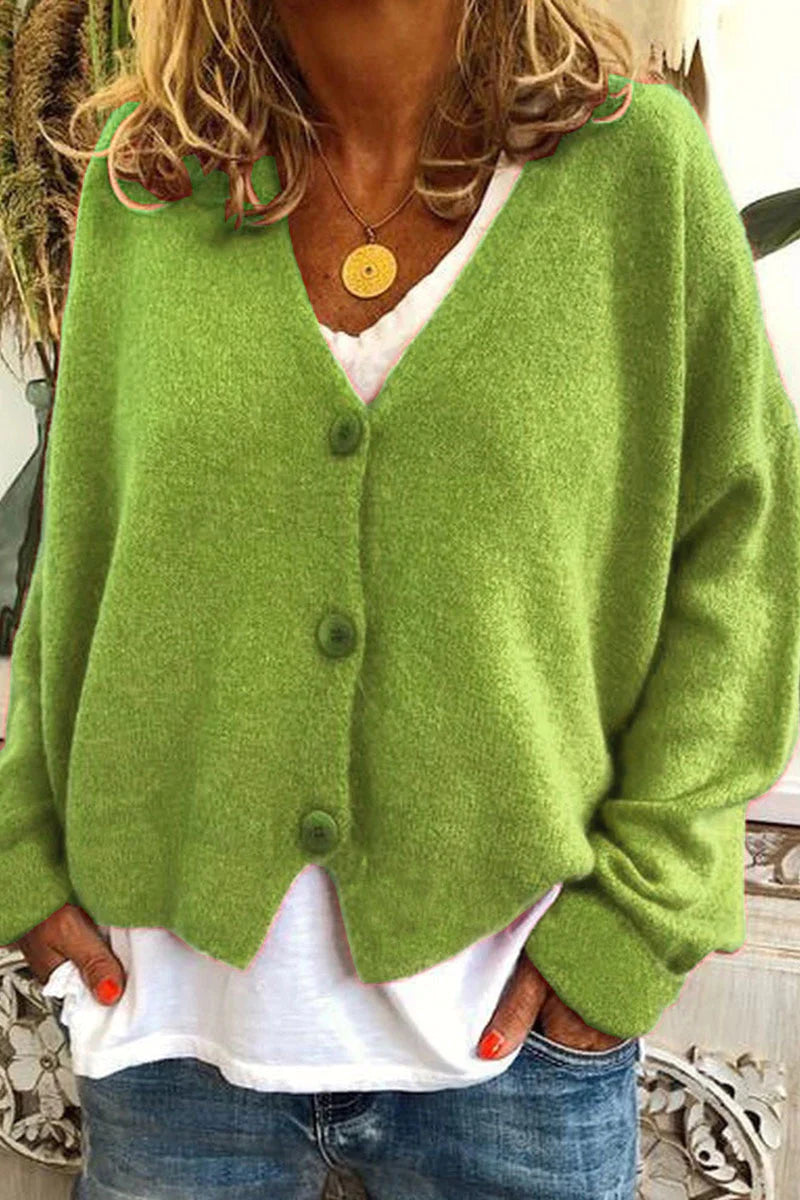 Maria | V-Neck Knitted Cardigan with Patchwork Design