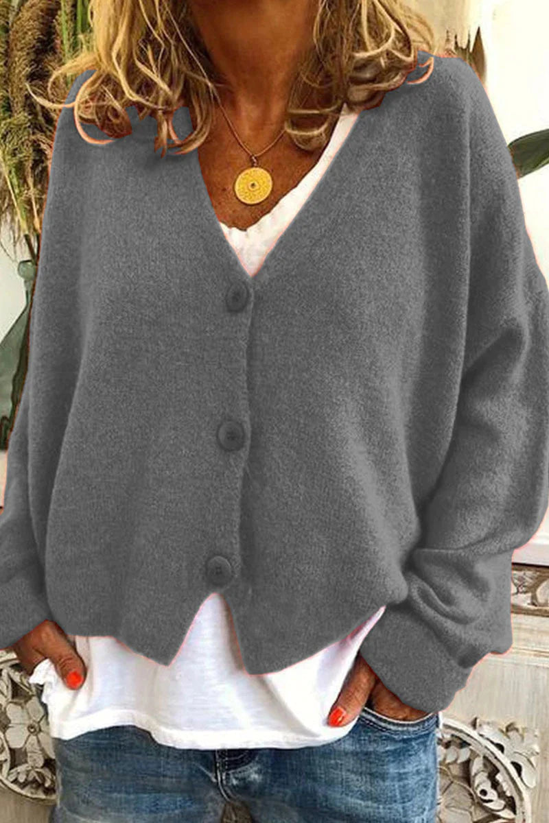 Maria | V-Neck Knitted Cardigan with Patchwork Design