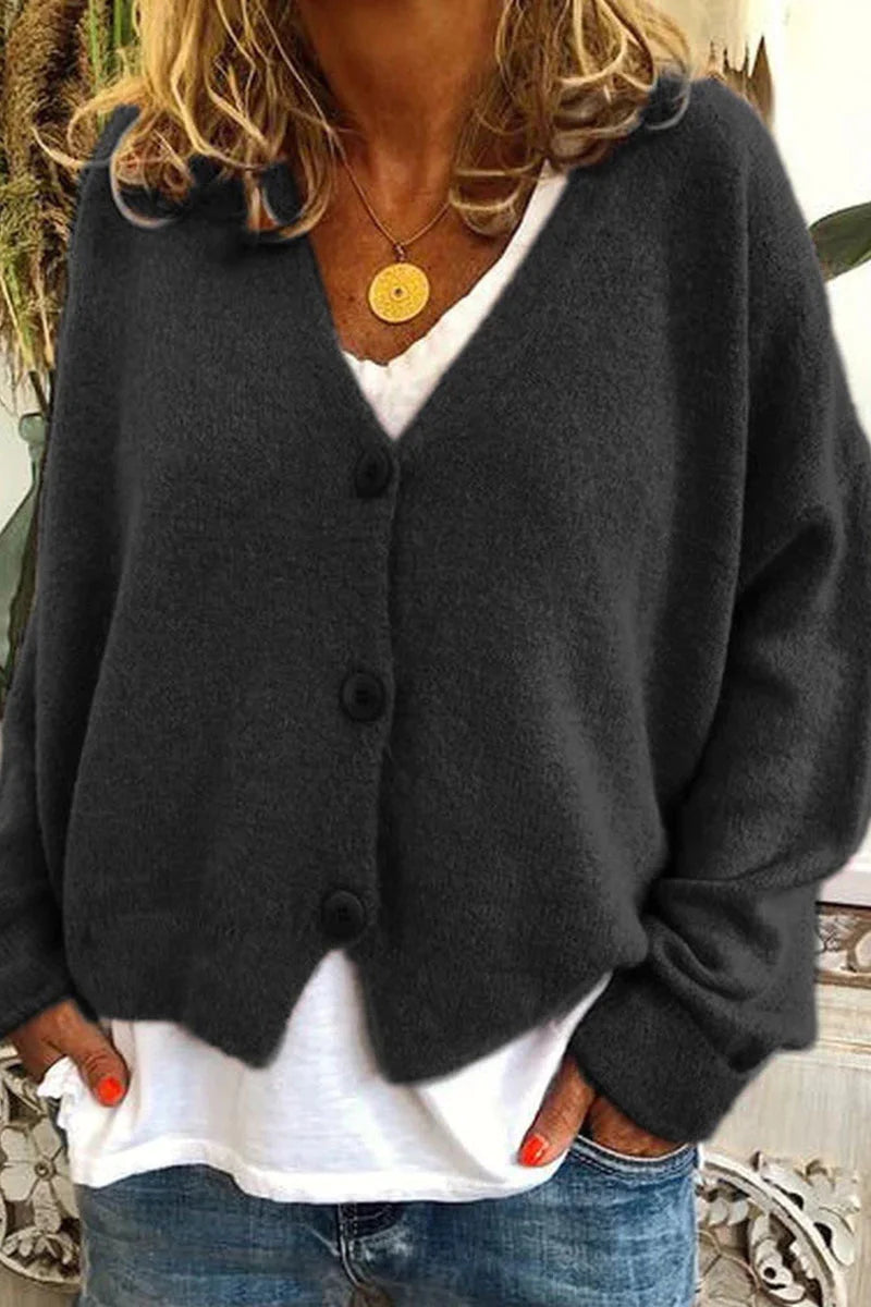 Maria | V-Neck Knitted Cardigan with Patchwork Design