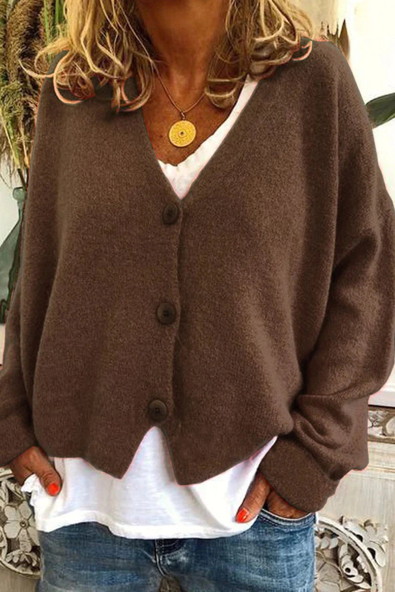 Maria | V-Neck Knitted Cardigan with Patchwork Design
