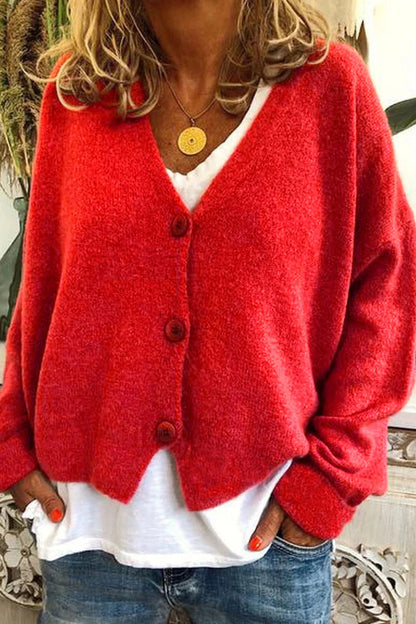 Maria | V-Neck Knitted Cardigan with Patchwork Design