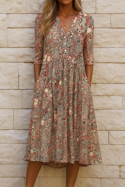Harlow | Graceful V-Neck Elegance Midi Dress