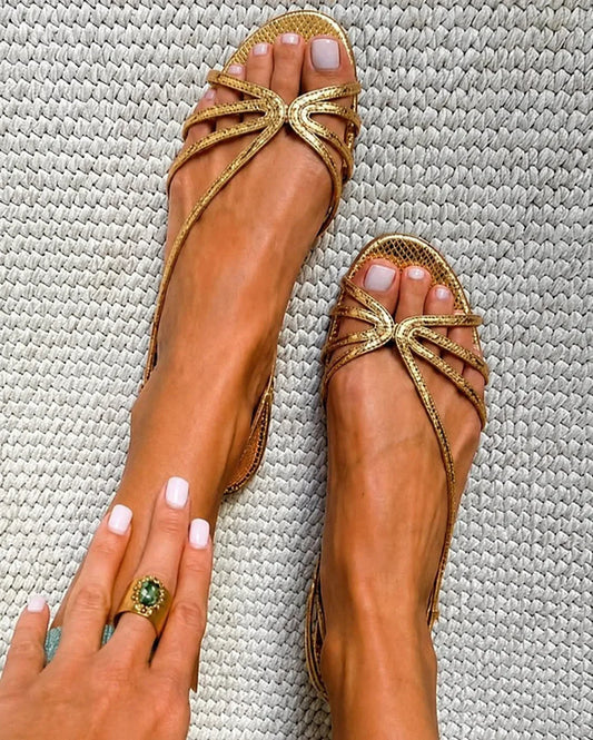 Serafina| Metallic Shiny Sandals with Straps