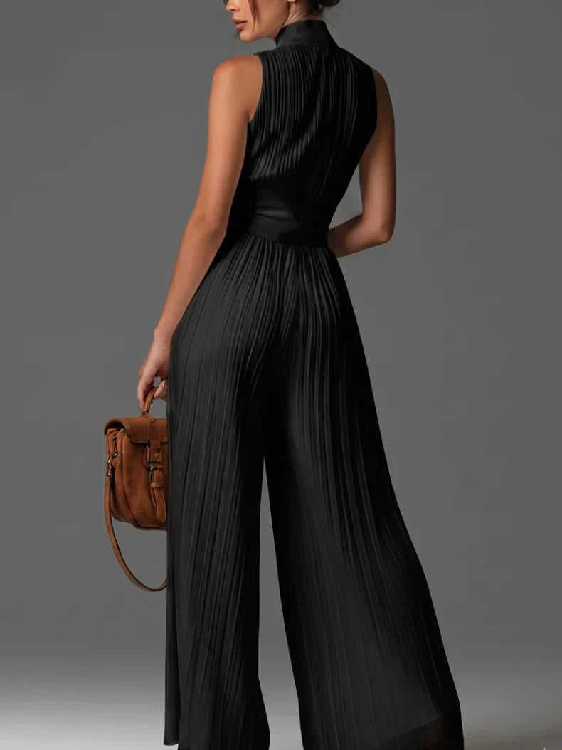 Savannah | Pleated Halter Wide-Leg Jumpsuit