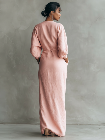 Kate | Women's Minimalist V-neck Linen Blend Maxi Dress