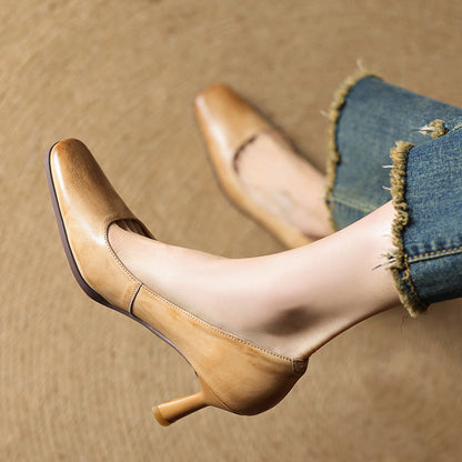 Elviera Square Leather Pumps