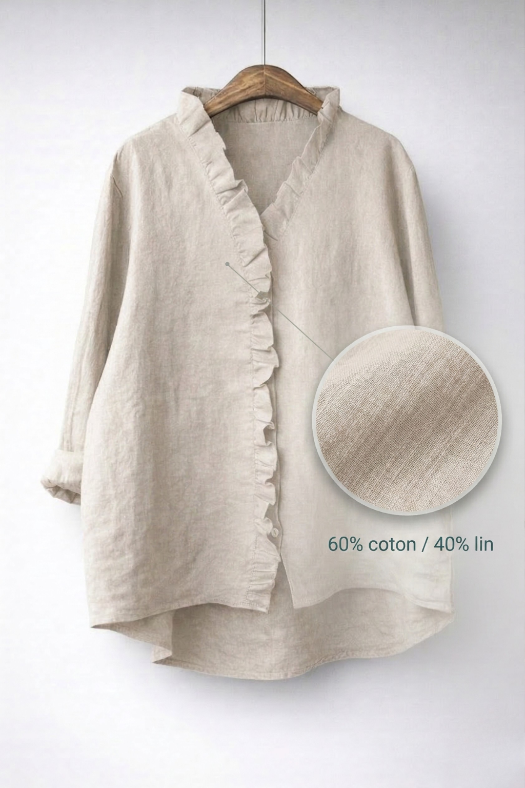 Sanelle | Elegant Ruched Cotton and Linen Blouse